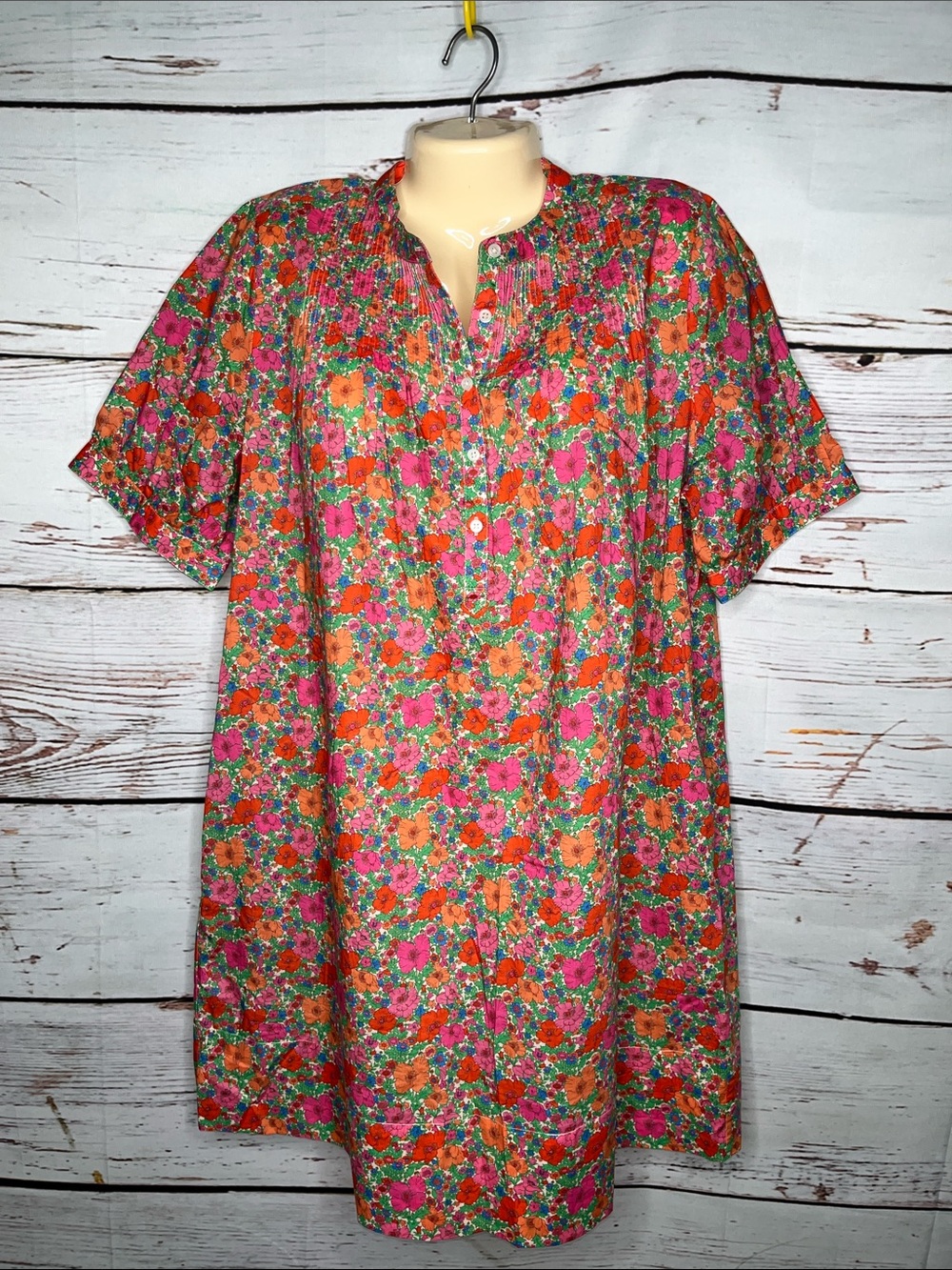 J. Crew NWOT Size L Floral Print Liberty. Fabric Henley Shirt Dress w/ Pockets